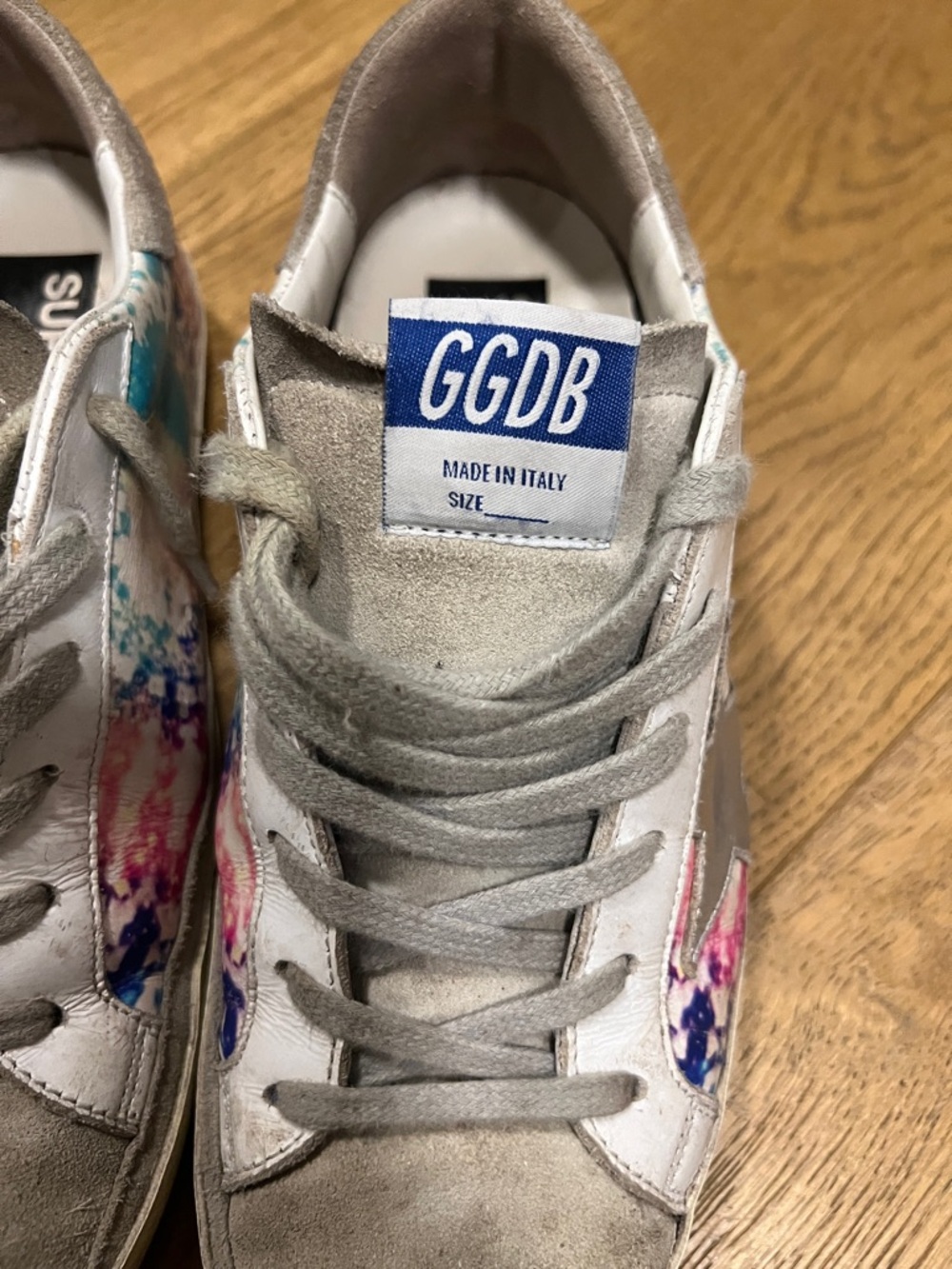 Golden Goose Super-Star womens Sneakers in Gray with Pink & Blue Accents - Picture 6 of 8